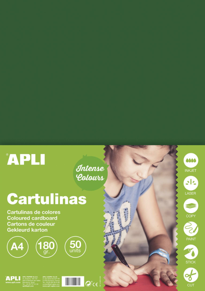 APLI sada barevných papírů, A4, 170 g, tmavě zelený - 50 ks