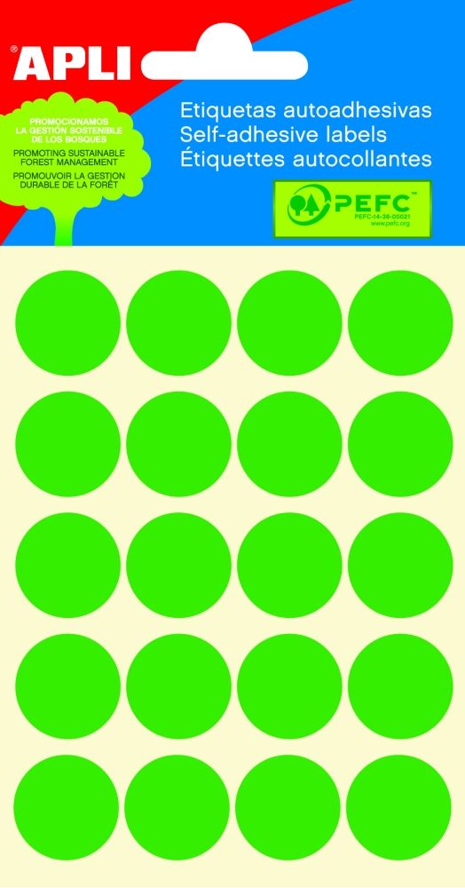 APLI Samolepicí etikety v sáčku 19 mm - zelené