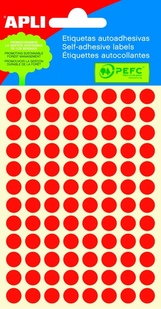 APLI Samolepicí etikety v sáčku 8 mm - červené fluo