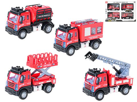 Obrázek produktu: Auta hasiči 13 cm 1 : 64 na zpětný chod, 4 ks
