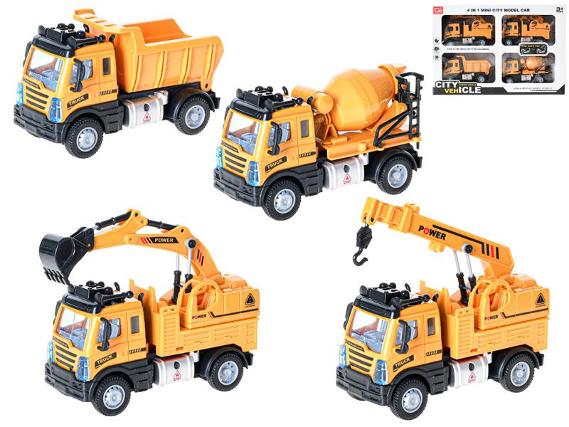 Auta stavební 13 cm 1 : 64 na zpětný chod, 4 ks