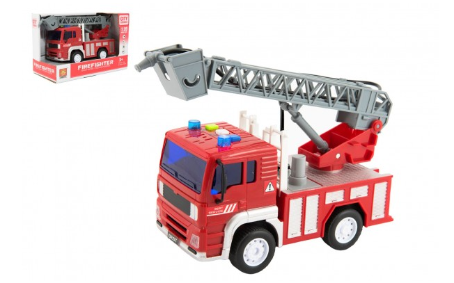 Teddies Auto hasiči stříkací vodu 20cm plast na setrvačník na bat. se zvukem se světlem
