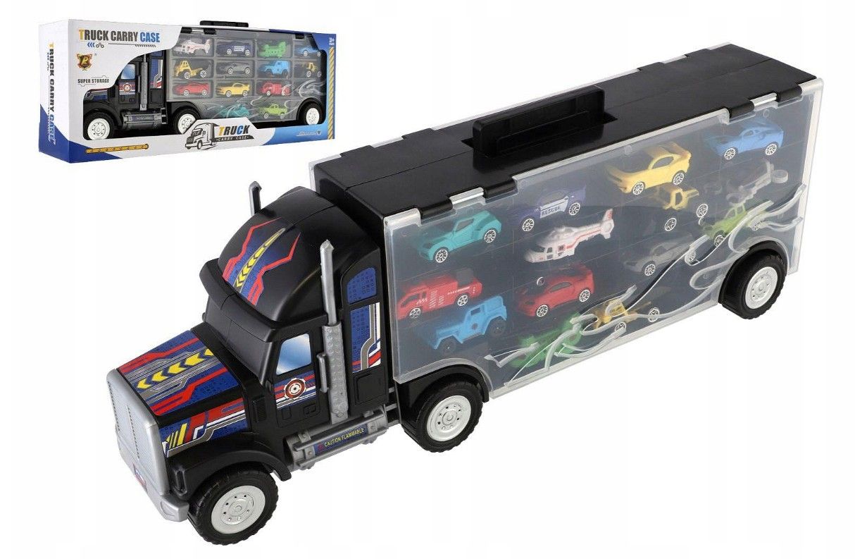 Auto kamion přepravník + dopravní prostředky 14 ks plast 57cm na volný chod