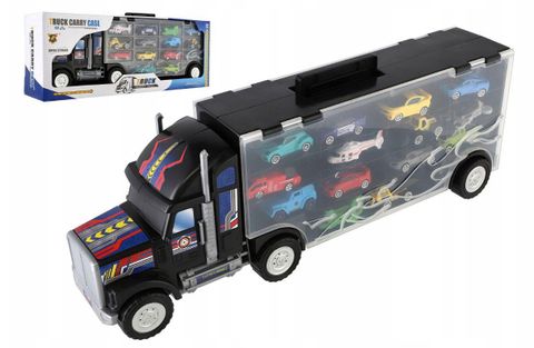 Obrázek produktu: Auto kamion přepravník + dopravní prostředky 14 ks plast 57cm na volný chod