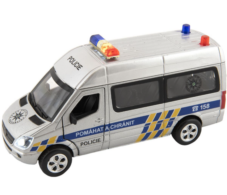 Teddies Auto policie kov/plast 15cm na baterie se světlem se zvukem na zpětné natažení 6 ks v boxu