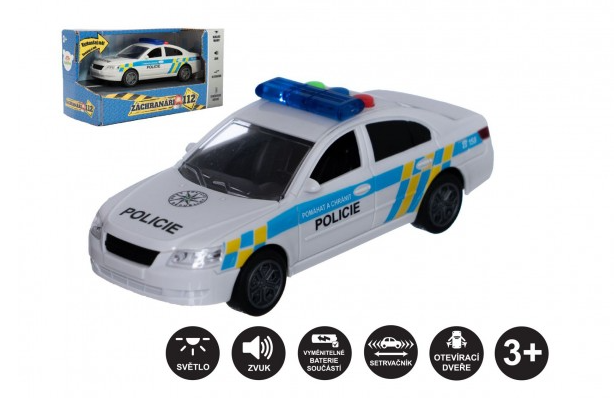 Teddies Auto policie kov/plast 15cm na baterie se světlem se zvukem na zpětné natažení 6 ks v boxu