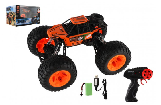 Auto RC Off-Road terénní 2,4GHz plast 32cm dobíjecí pack+baterie v krabici 38x23x26cm – Oranžové