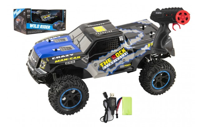 Auto RC terénní modré 39 cm plast 2,4 GHz na baterie + dobíjecí pack