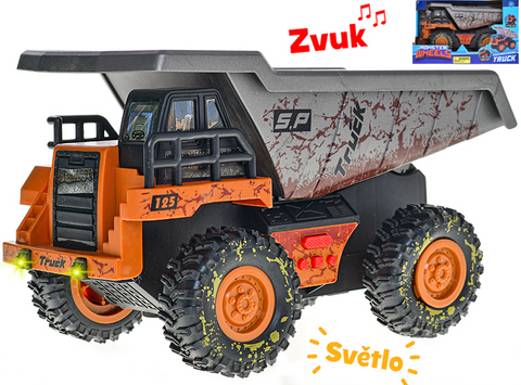 Obrázek produktu: Auto stavební sklápěčka 25 cm na setrvačník na baterie se světlem a zvukem