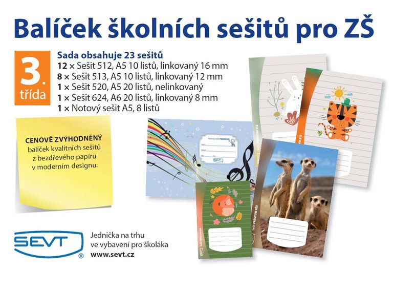 Levně Balíček školních sešitů pro 3. třídu ZŠ