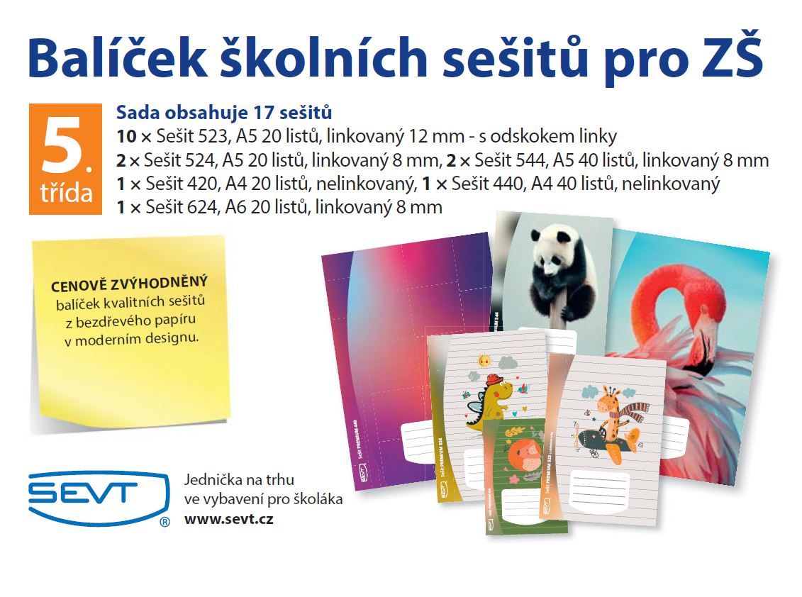 Balíček školních sešitů pro 5. třídu ZŠ