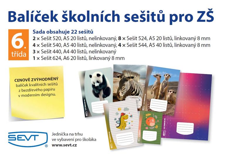 Levně Balíček školních sešitů pro 6. třídu ZŠ