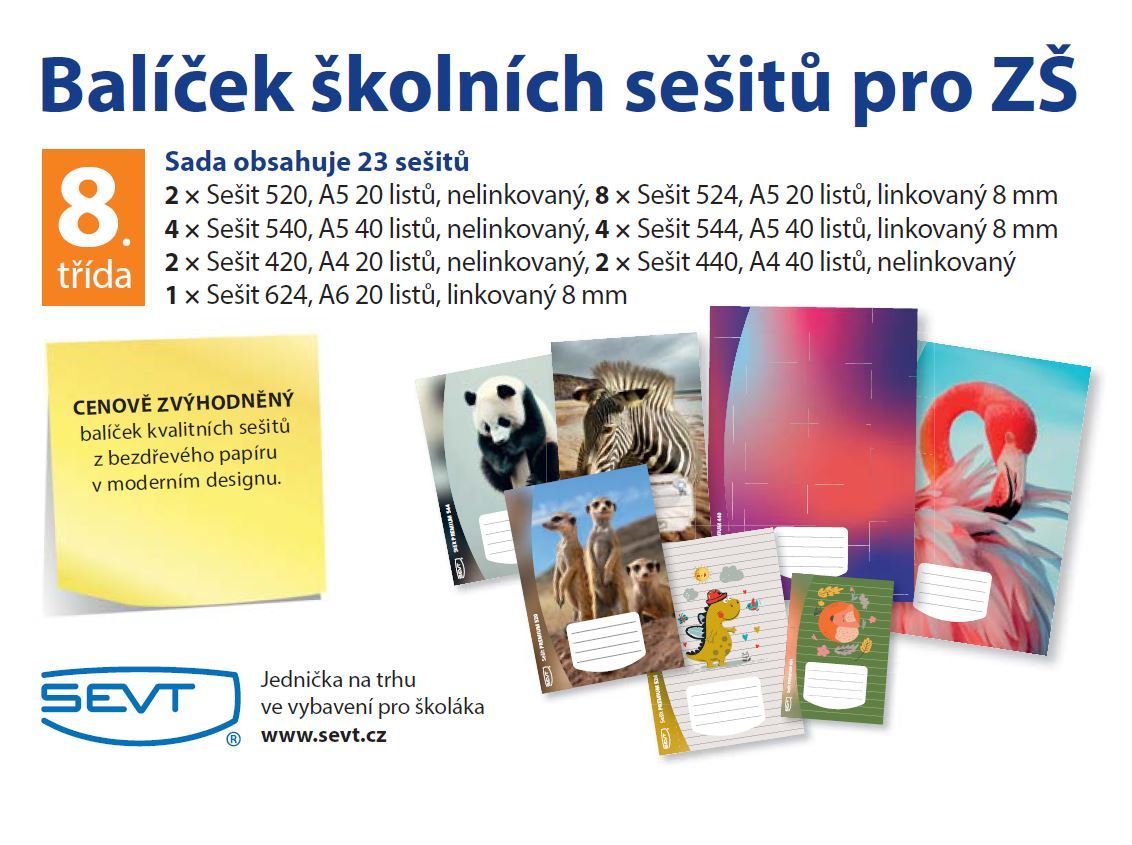 Balíček školních sešitů pro 8. třídu ZŠ
