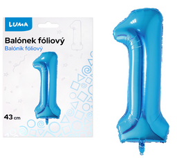Obrázek produktu: Balónek fóliový nafukovací číslo 1, modrý 43 cm