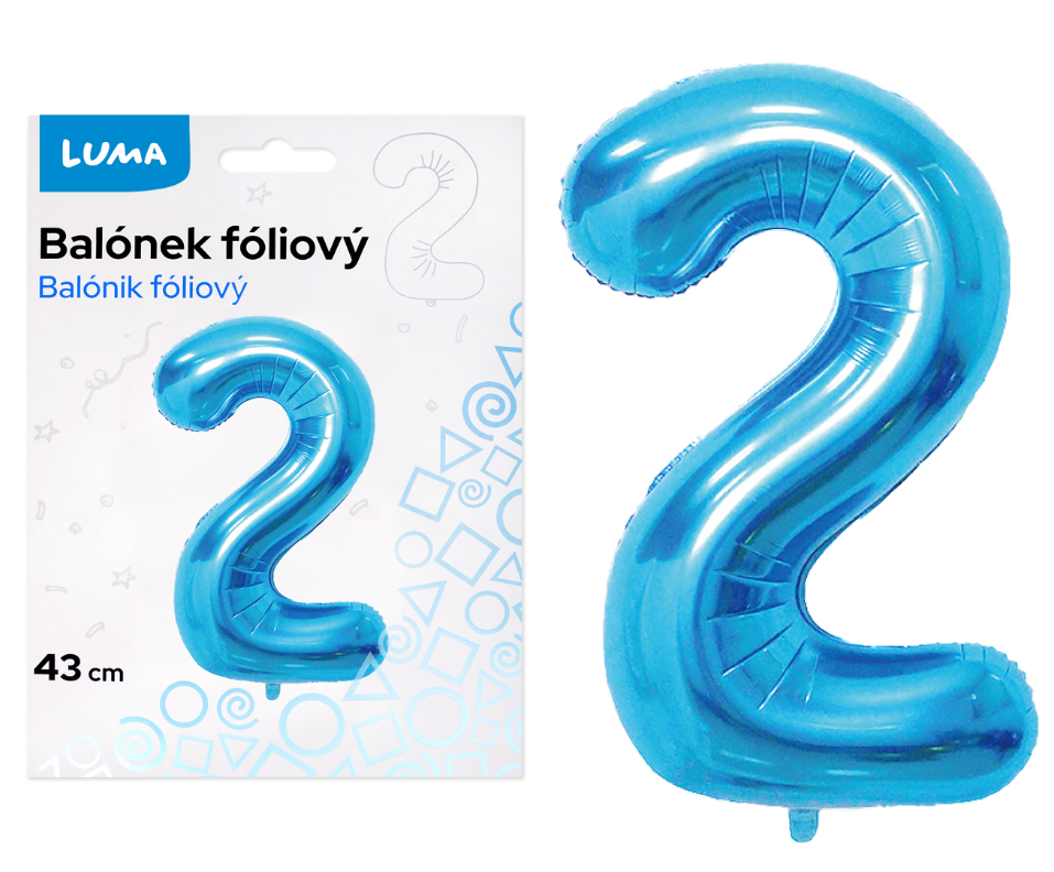 Balónek fóliový nafukovací číslo 2, modrý 43 cm
