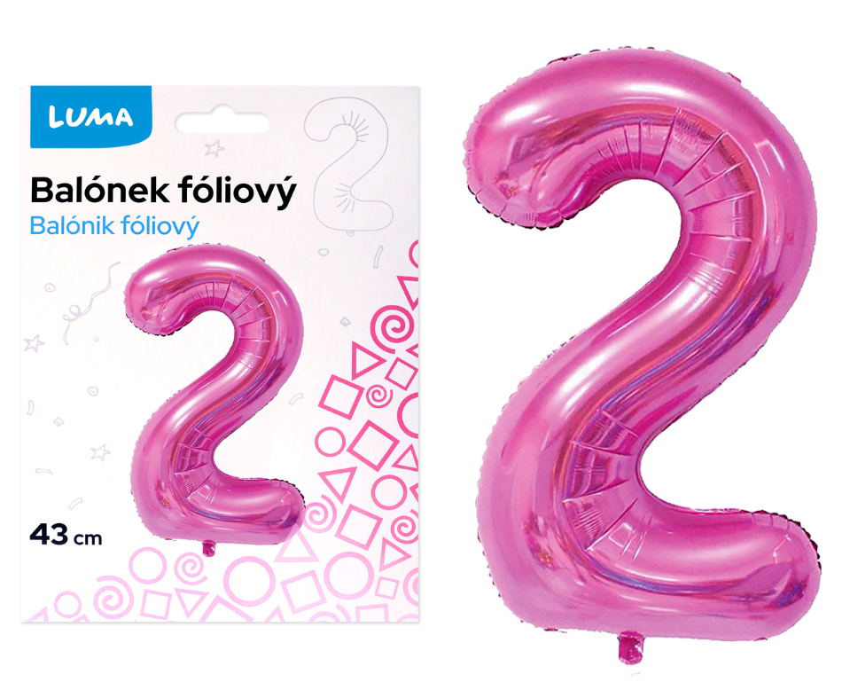 Balónek fóliový nafukovací číslo 2, růžový 43 cm
