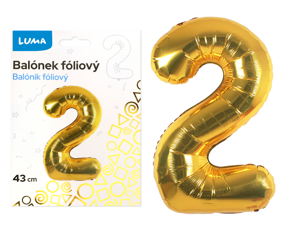 Balónek fóliový nafukovací číslo 2, zlatý 43 cm