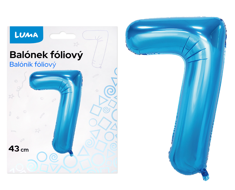 Balónek fóliový nafukovací číslo 7, modrý 43 cm