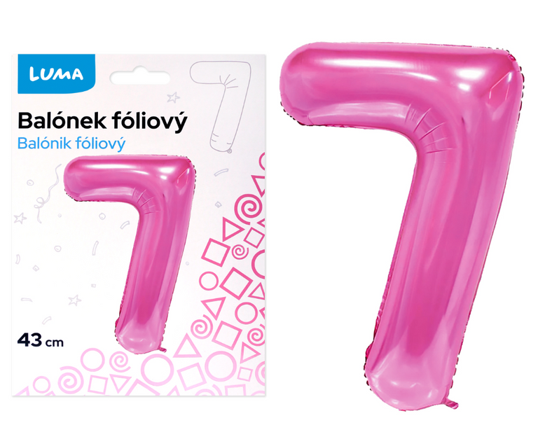 Balónek fóliový nafukovací číslo 7, růžový 43 cm