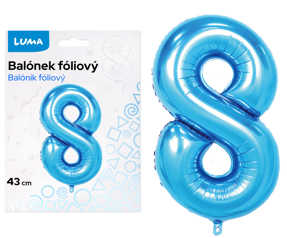 Balónek fóliový nafukovací číslo 8, modrý 43 cm