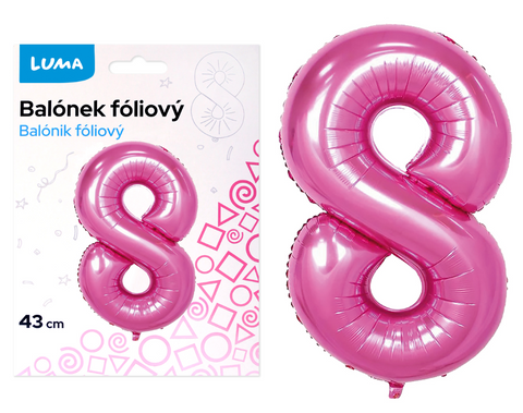 Obrázek produktu: Balónek fóliový nafukovací číslo 8, růžový 43 cm