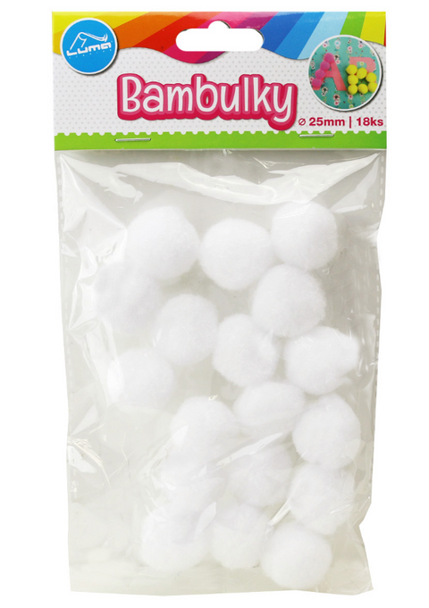 Obrázek produktu: Bambulky bílé 25 mm - 18 ks