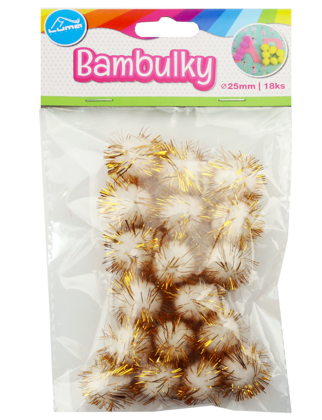 Bambulky metalické bílo-zlaté, 18ks 25mm