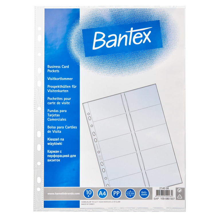 Bantex Prospektový obal A4 na vizitky 80 mic - balení 10 ks