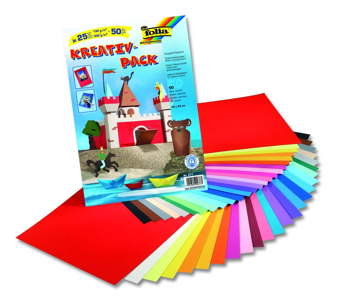 Barevné papíry 23 × 33 cm - kreativní sada 50 ks (25 × 130 g, 25 × 300 g)