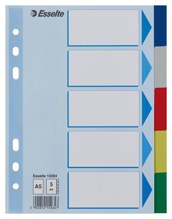 Barevné rozlišovače Esselte A5, plast, 5 dílů - mix barev