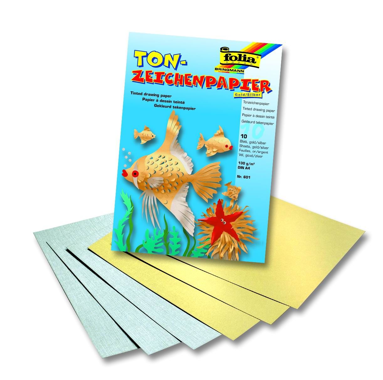 Barevný papír 130 g, A4 - 10 ks - barva stříbrná a zlatá
