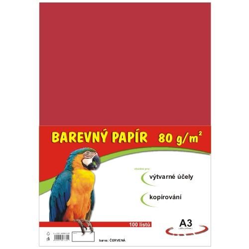 Levně Barevný papír A3 80 g - 100 ks - červená