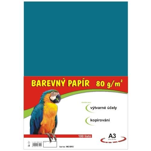 Levně Barevný papír A3 80 g - 100 ks - modrý