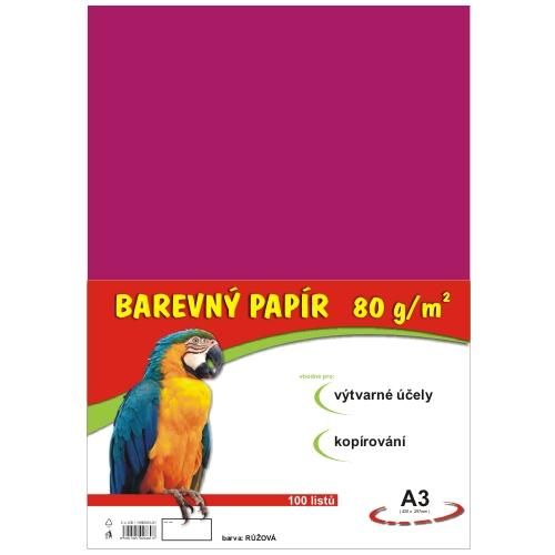 Levně Barevný papír A3 80 g - 100 ks - růžový