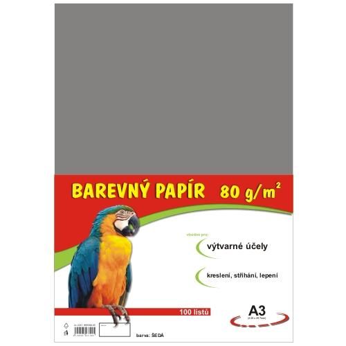 Levně Barevný papír A3 80 g - 100 ks - šedý