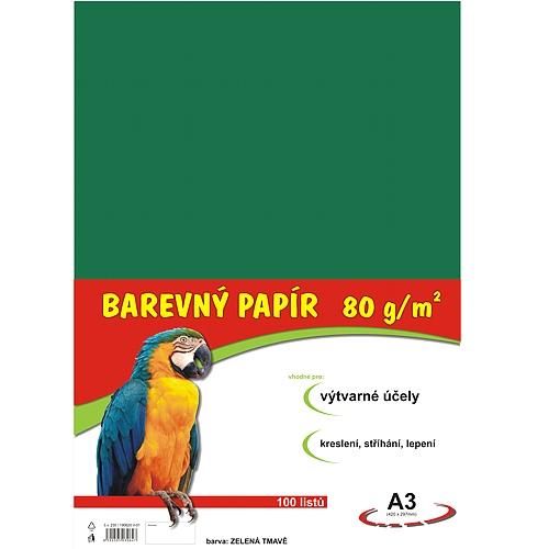 Levně Barevný papír A3 80 g - 100 ks - tmavě zelený