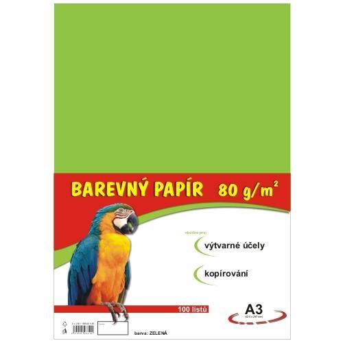 Levně Barevný papír A3 80 g - 100 ks - zelený