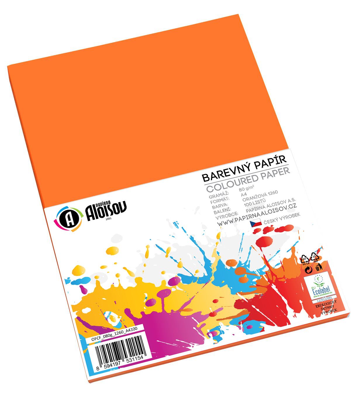 Barevný papír A4 80 g - 100 ks - oranžový
