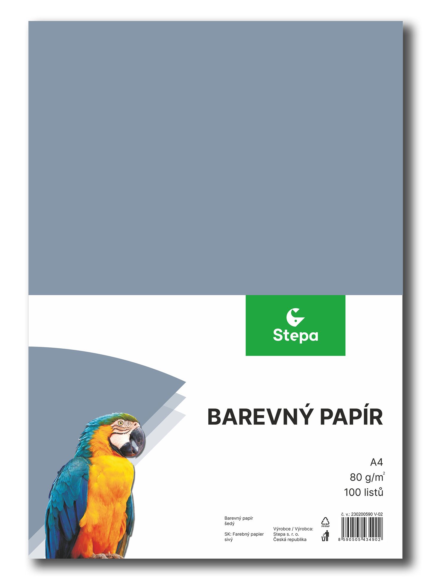 Barevný papír A4 80 g - 100 ks - šedý