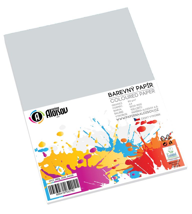 Barevný papír A4 80 g - 100 ks - šedý
