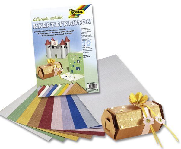 Barevný papír metalíza 23 × 33 cm - motiv mřížka, mix 10 barev