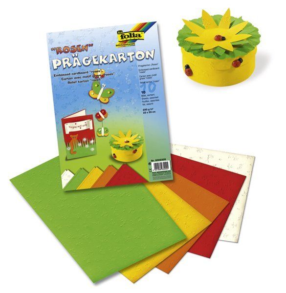 Barevný papír vytlačovaný 23 × 33 cm - motiv růže, mix 10 listů v 5 barvách