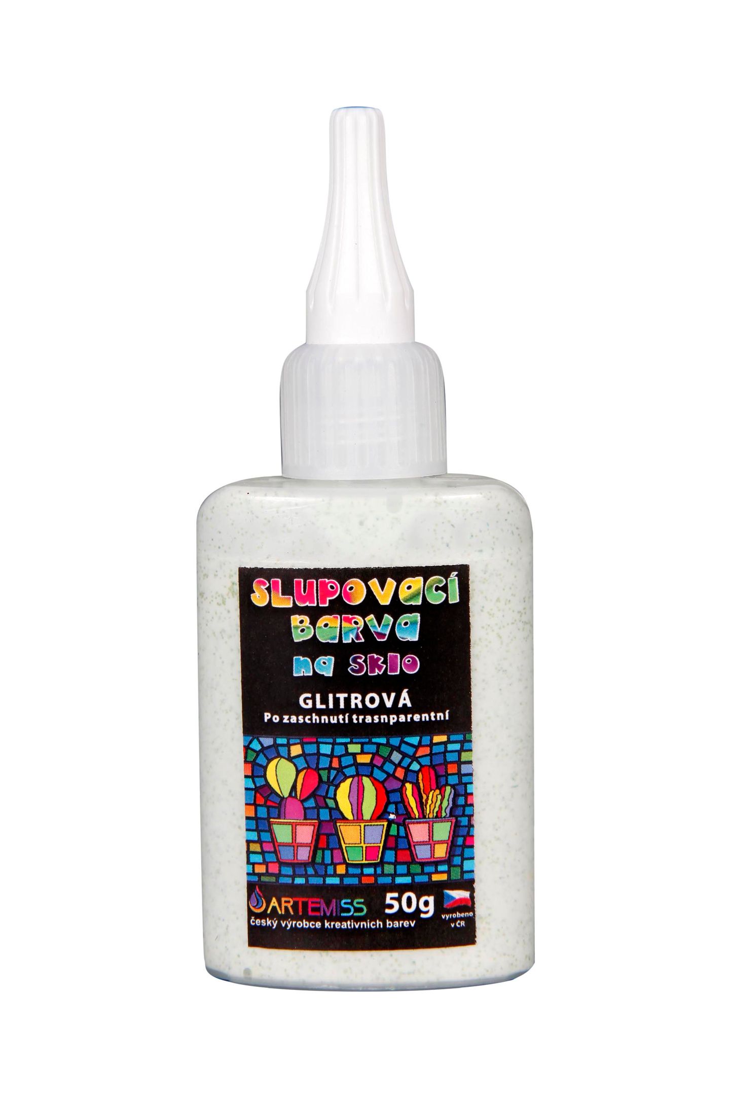 Barva na sklo slupovací - GLITTER - hrášková zelená, 50 g