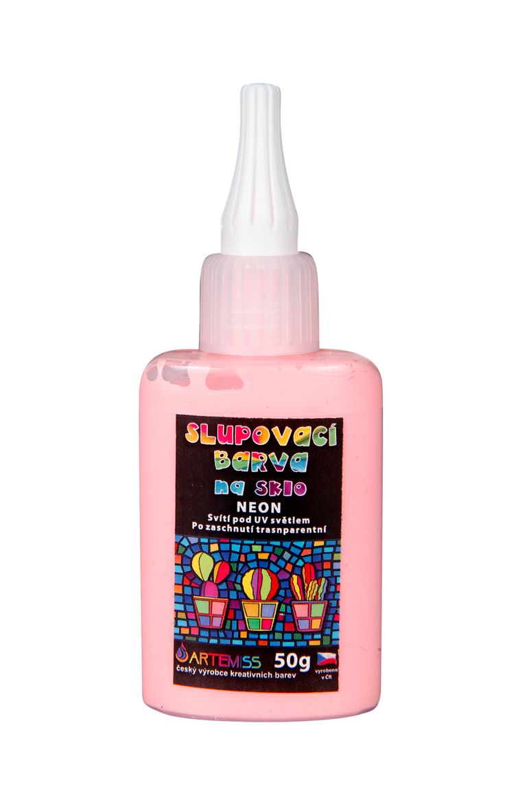 Levně Barva na sklo slupovací - NEON, svítící pod UV lampou, červená, 50 g