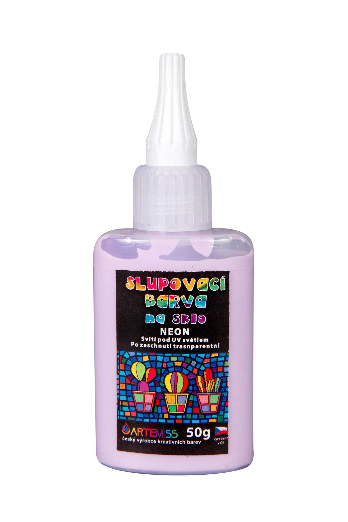 Barva na sklo slupovací - NEON, svítící pod UV lampou, fialová, 50 g