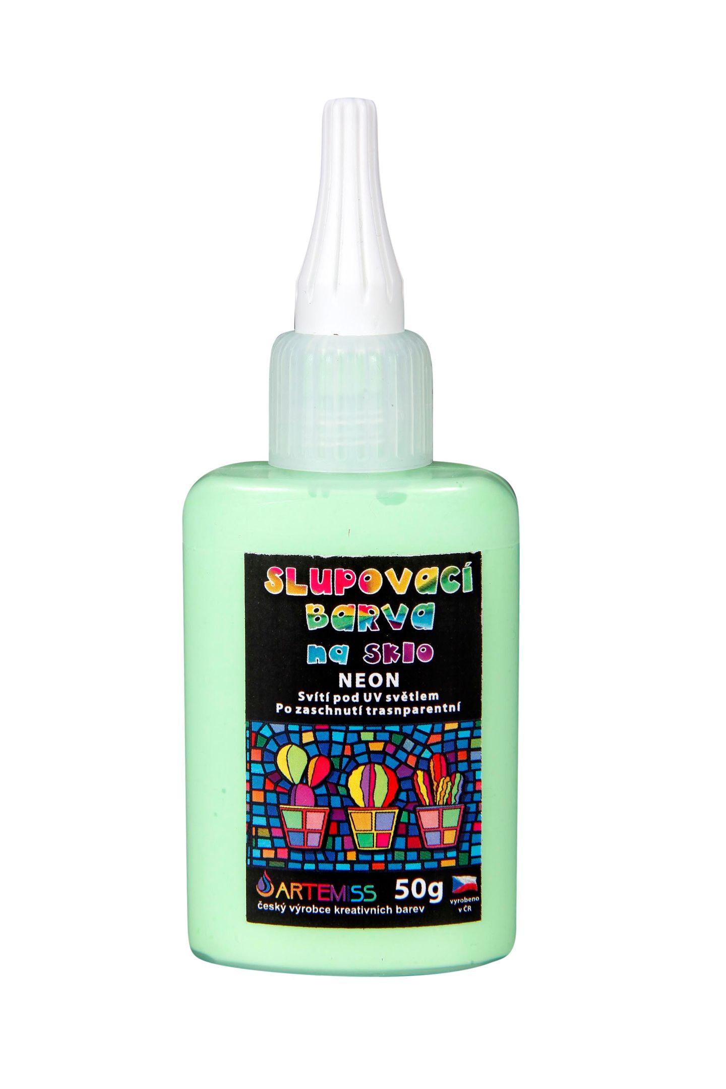 Barva na sklo slupovací - NEON, svítící pod UV lampou, zelená, 50 g