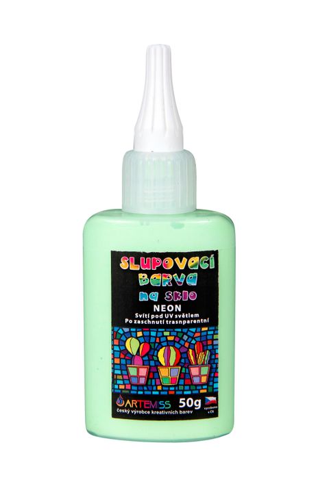 Obrázek produktu: Barva na sklo slupovací - NEON, svítící pod UV lampou, zelená, 50 g