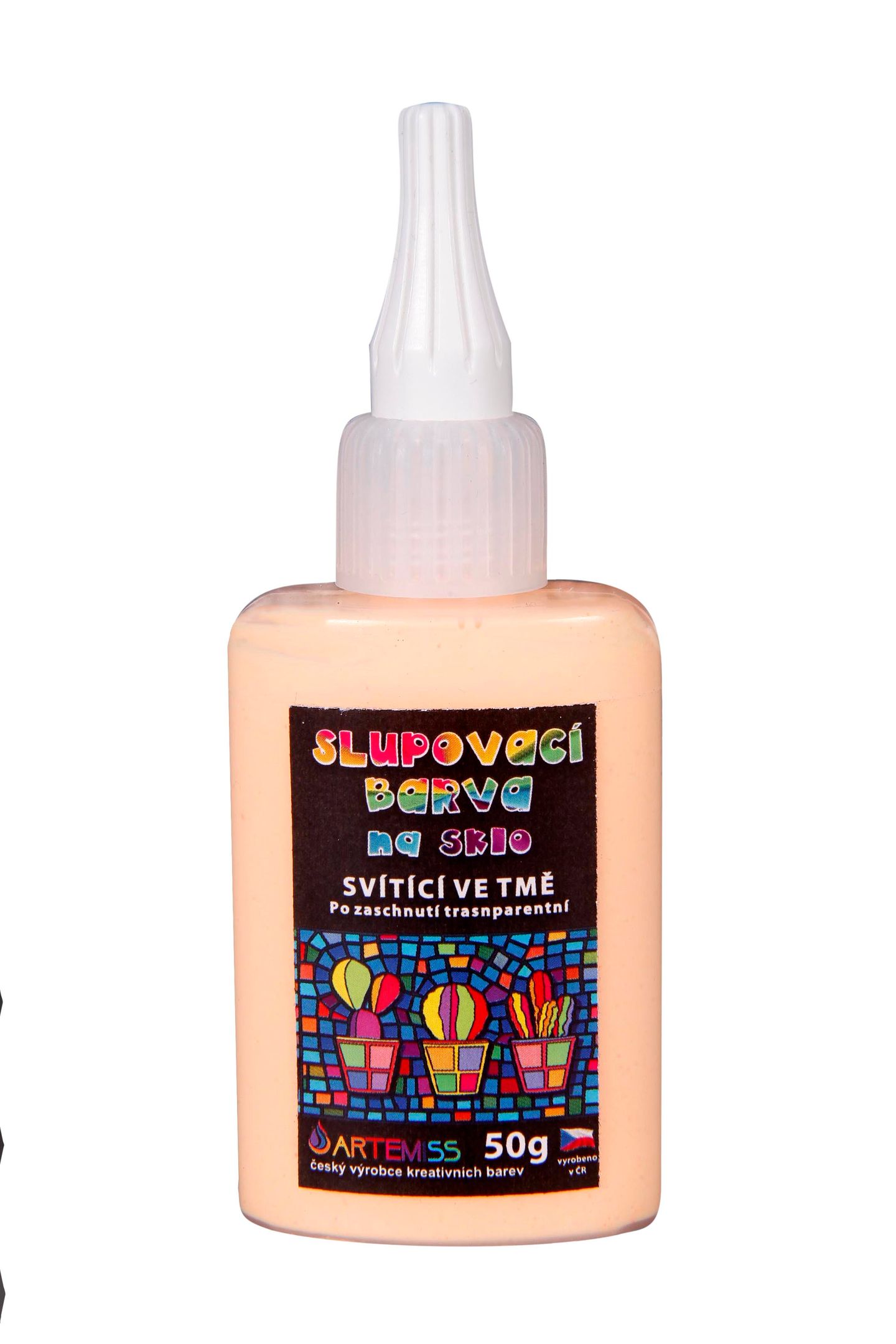 Barva na sklo svítící ve tmě - světle oranžová, 50 g