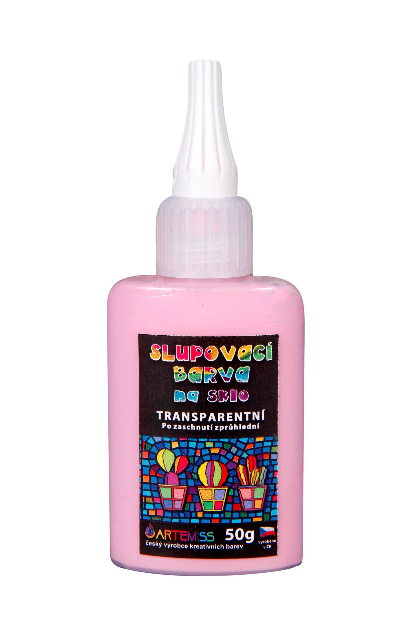 Barva na sklo, transparentní odstín - růžová, 50 g