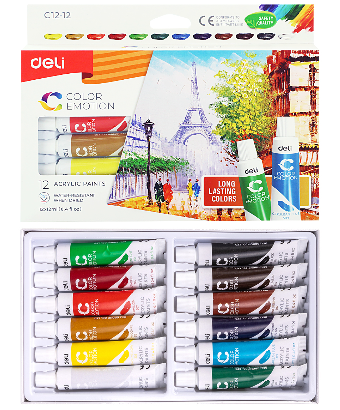 Barvy akrylové sada Deli 12 barev, 12ml EC12-12 DELI GROUP CO., LTD.